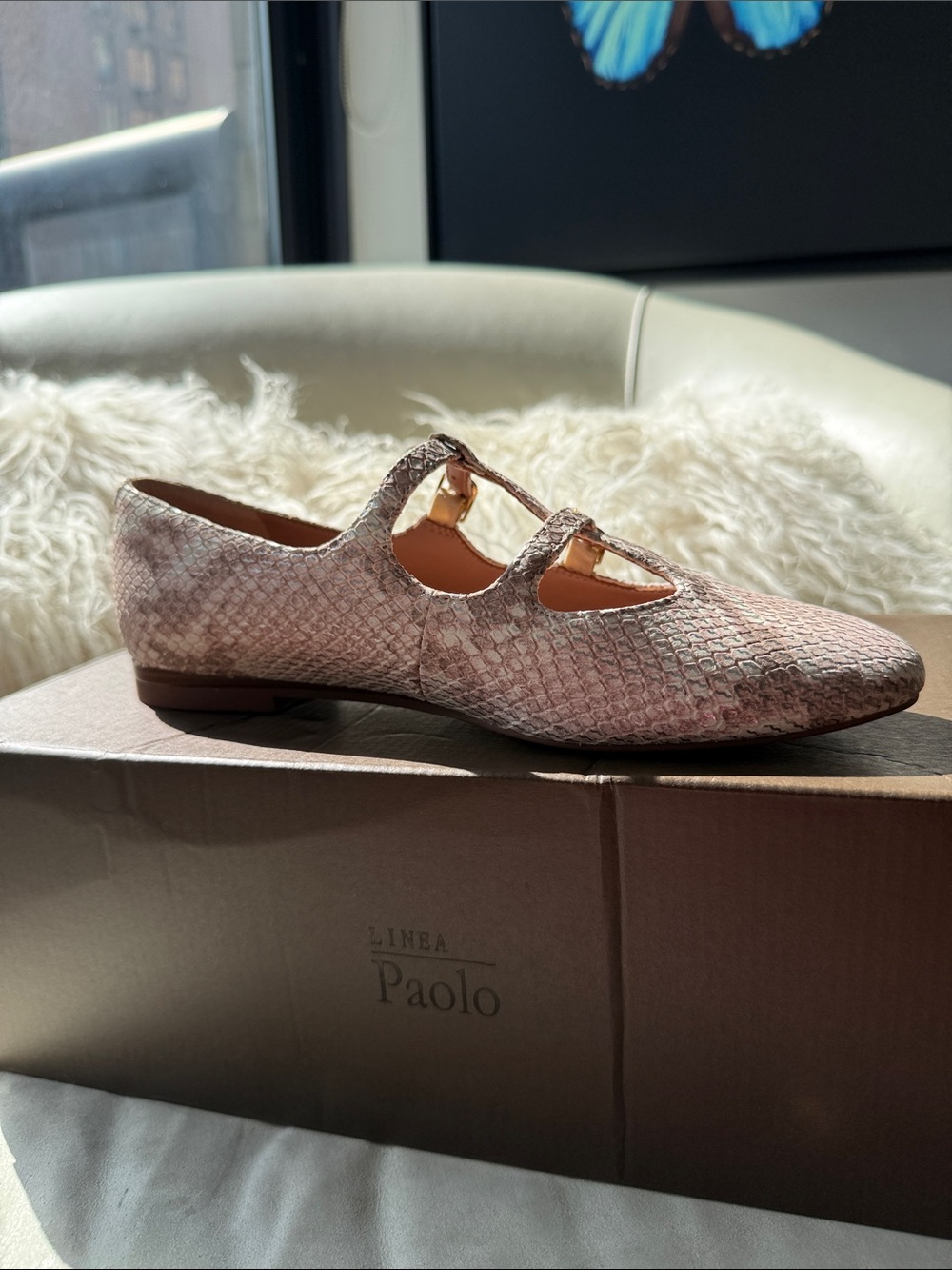 New, Linea Paolo Matilda2-L Blush Snake Flats 6